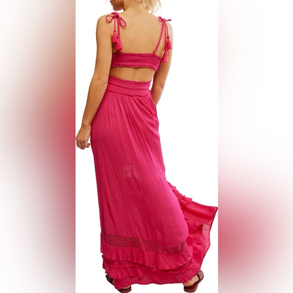 NWT Free People Santa Maria Maxi Pink Dress Size M Flow Ruffles Lace Detail - Picture 4 of 14